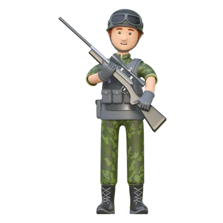 Militar Segurando Rifle De Atirador Ilustracao Dos Desenhos Animados 3 D 3D Illustration