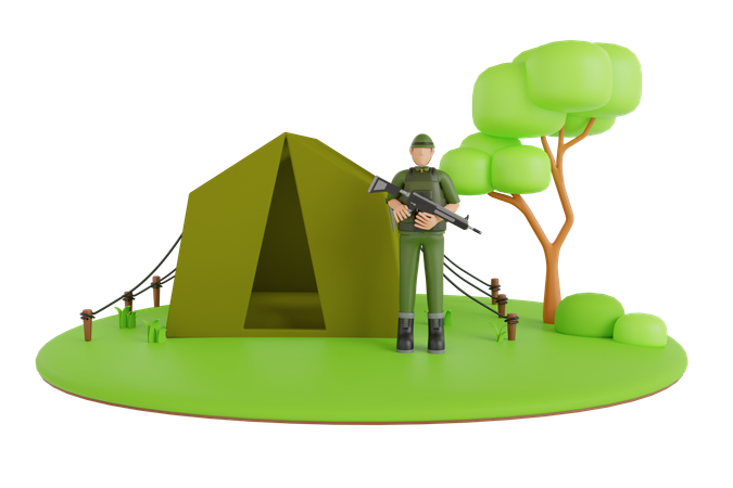 Soldado con arma  3D Illustration