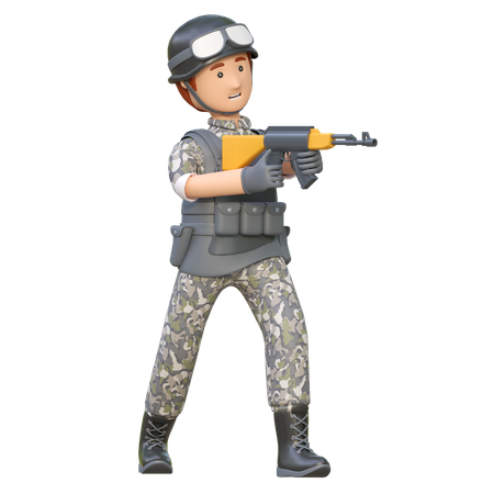 Soldado Segurando Ak 47  3D Illustration