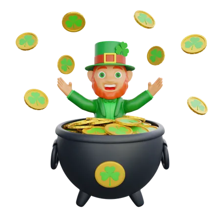 Soldado irlandés recoge muchas monedas de oro  3D Illustration