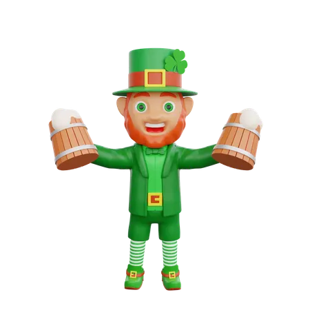 El soldado irlandés sostiene una jarra de cerveza.  3D Illustration