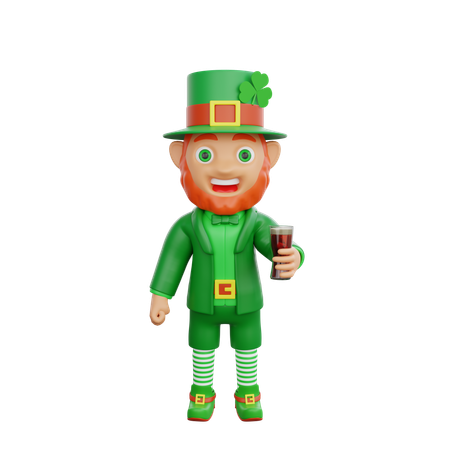 El soldado irlandés sostiene un vaso de cerveza.  3D Illustration