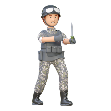 Lucha de soldados usando cuchillo militar  3D Illustration