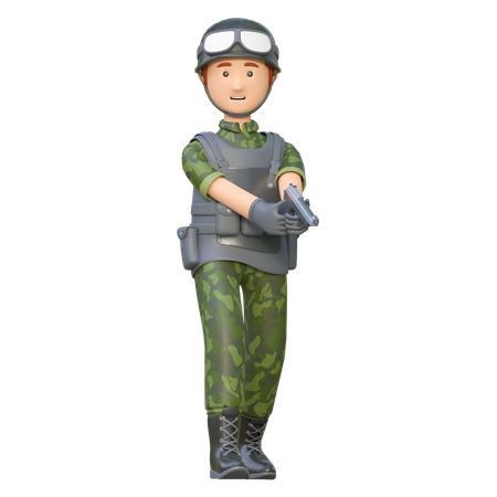 Soldado segurando arma de mão  3D Illustration