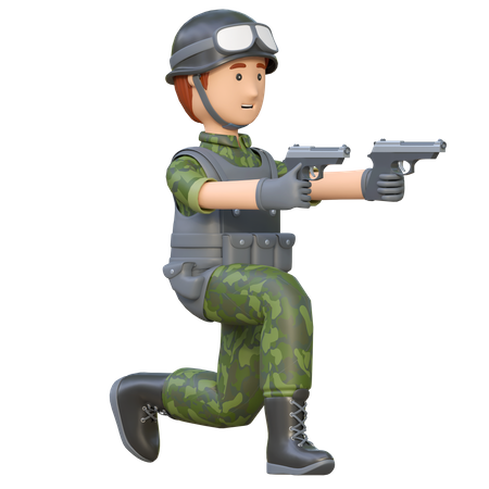 Soldado segurando arma de mão dupla  3D Illustration