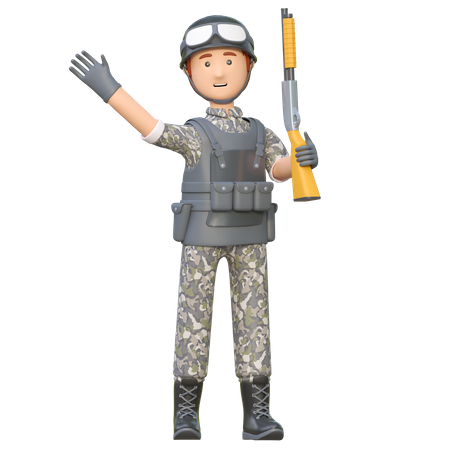 Soldado segurando espingarda  3D Illustration