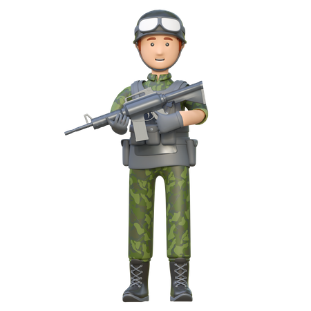 Soldado segurando rifle de assalto M 16  3D Illustration