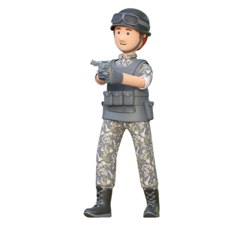 Soldado segurando revólver  3D Illustration