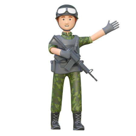 Soldado segurando rifle  3D Illustration
