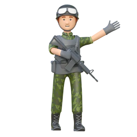 Soldado segurando rifle  3D Illustration