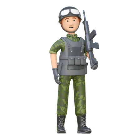 Soldado segurando rifle de assalto  3D Illustration