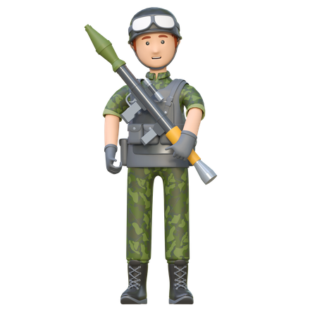 Soldado segurando o lançador de foguetes RPG  3D Illustration