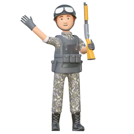 Soldado sosteniendo escopeta  3D Illustration