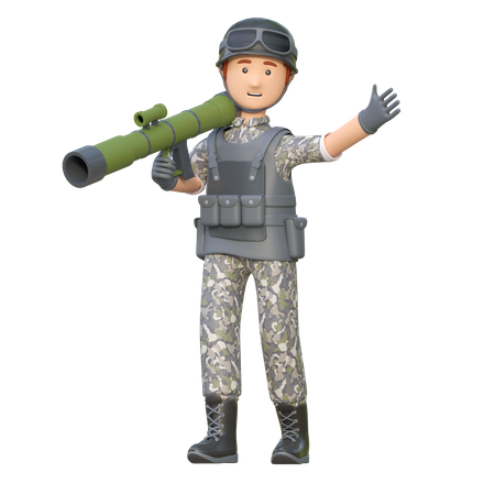 Soldado sosteniendo lanzacohetes  3D Illustration