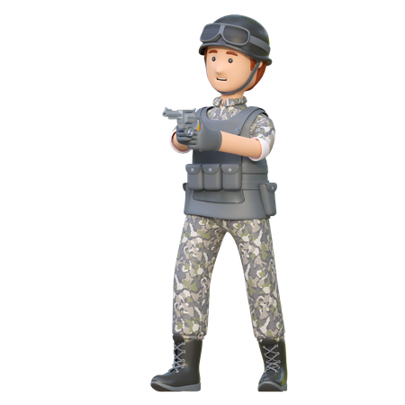 Soldado sosteniendo revólver  3D Illustration