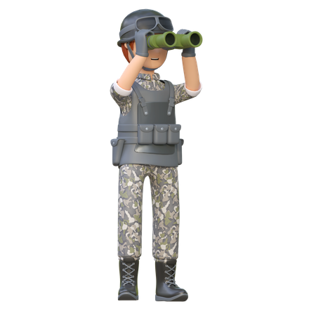 Soldado usando binoculares  3D Illustration