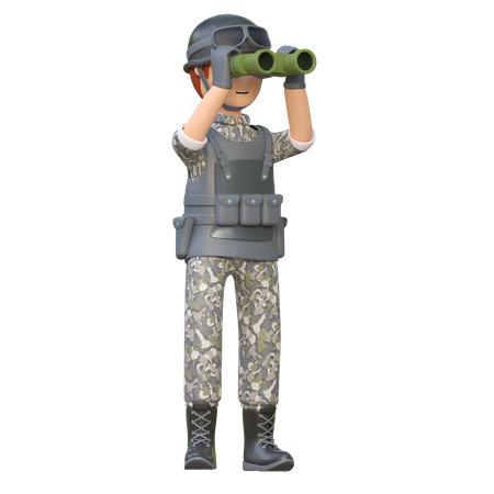 Soldado usando binóculo  3D Illustration