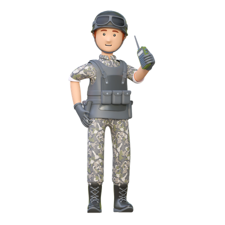 Soldado usando teléfono satelital  3D Illustration