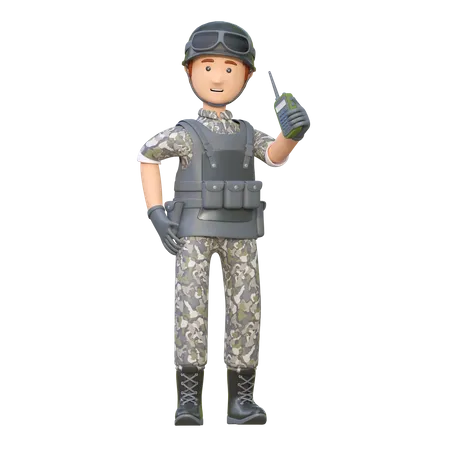 Soldado usando teléfono satelital  3D Illustration