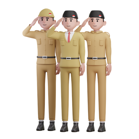 Soldados indonesios saludando el día de la independencia  3D Illustration