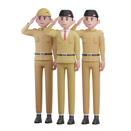 Soldados indonésios saudando no dia da independência  3D Illustration