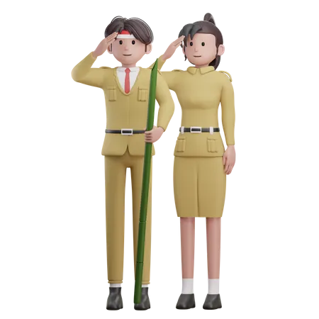 Soldados indonésios saudando no dia da independência  3D Illustration