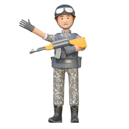 Soldat avec ak 47  3D Illustration