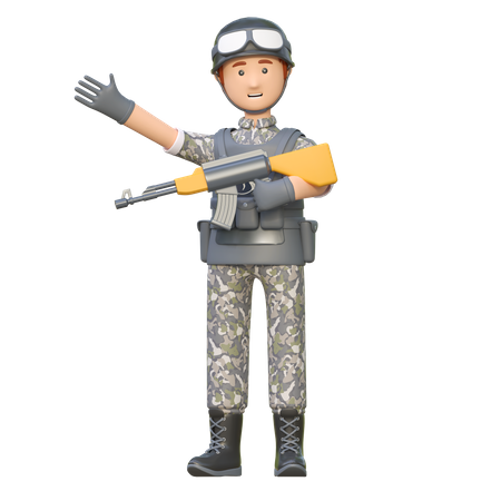 Soldat avec ak 47  3D Illustration