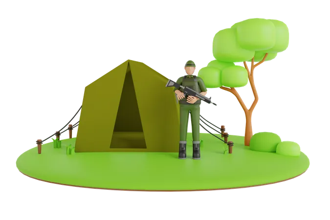 Soldat avec arme à feu  3D Illustration