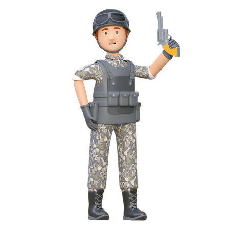 Soldat avec revolver  3D Illustration