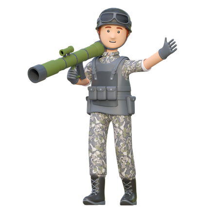 Soldat hält Raketenwerfer  3D Illustration