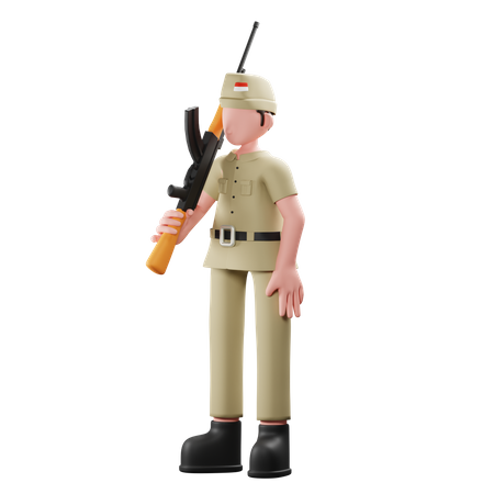 Soldat indonésien debout avec une arme à feu  3D Icon