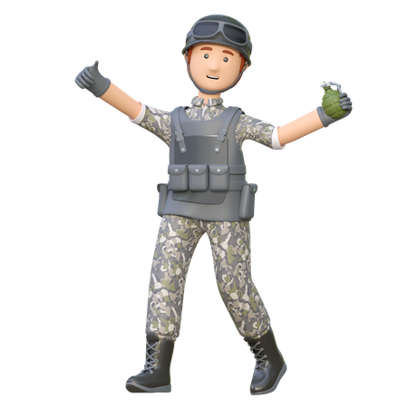 Soldat jetant une grenade  3D Illustration