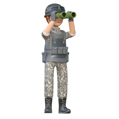 Soldat mit Fernglas  3D Illustration