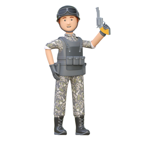 Soldat mit Revolver  3D Illustration