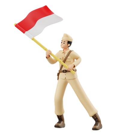 Soldat schwenkt die Flagge  3D Illustration