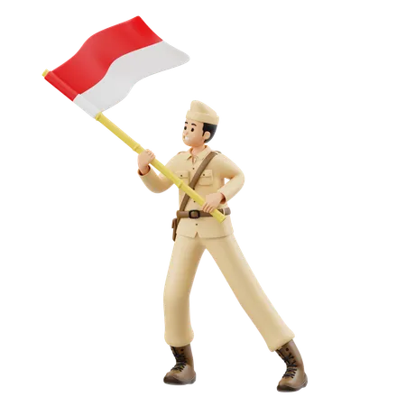 Soldat schwenkt die Flagge  3D Illustration