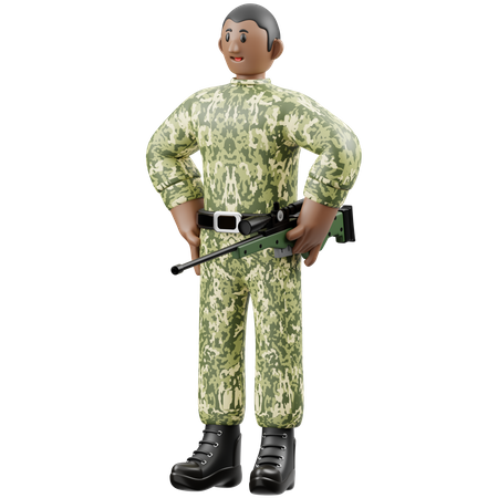 Soldat steht und hält Waffe  3D Illustration