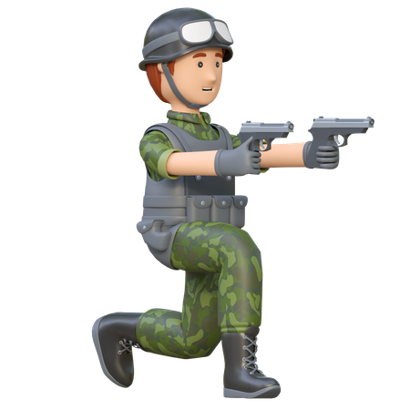 Soldat tenant un double pistolet  3D Illustration