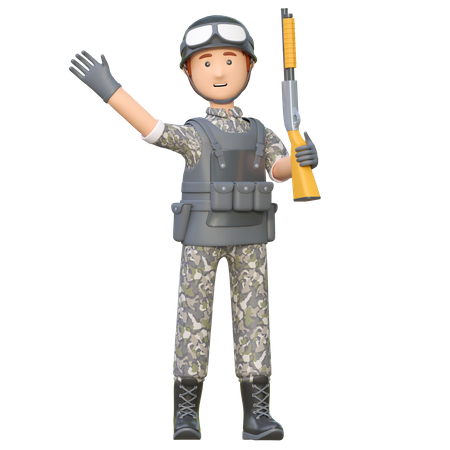 Soldat tenant un fusil de chasse  3D Illustration