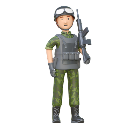 Soldat tenant un fusil d'assaut  3D Illustration
