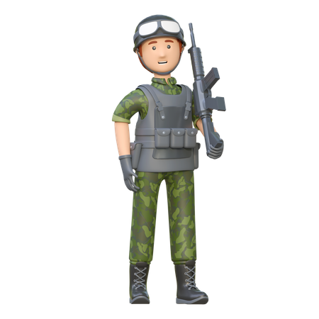 Soldat tenant un fusil d'assaut  3D Illustration