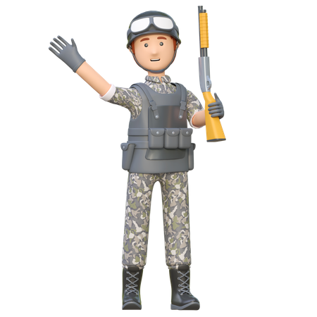 Soldat tenant un fusil de chasse  3D Illustration