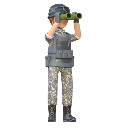 Soldat utilisant des jumelles  3D Illustration