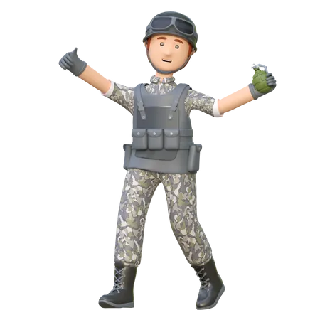 Soldat wirft Granate  3D Illustration