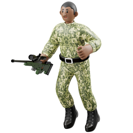 Soldaten gehen mit Gewehr  3D Illustration