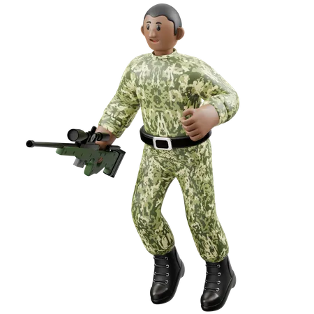Soldaten gehen mit Gewehr  3D Illustration