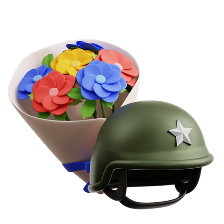 Soldatenhelm und Blumenstrauß  3D Icon