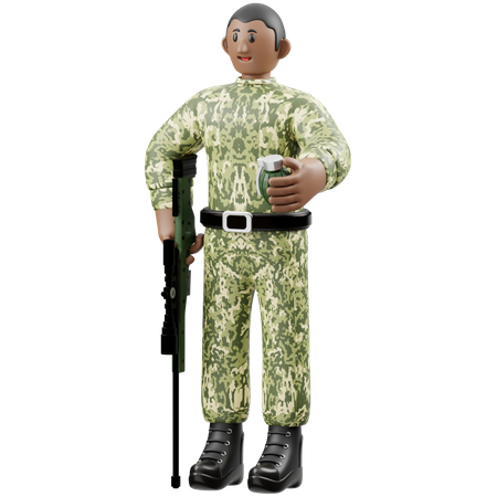 Soldats tenant des fusils et des grenades  3D Illustration
