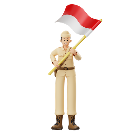 Soldier Carrying A Flag  3D Illustration